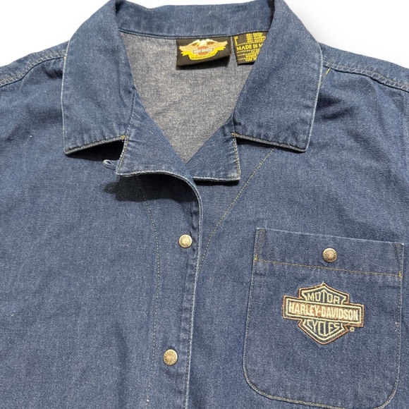 Vintage Harley Davidson Denim Button Down Crop Top Tie Waist  - Medium - Picture 2 of 7